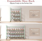 Bumusty 4-Tier Expandable Shoe Rack for Closet, 18“-33” Adjustable Shoe Rack for Small Space, Small Shoe Organizer for Front 