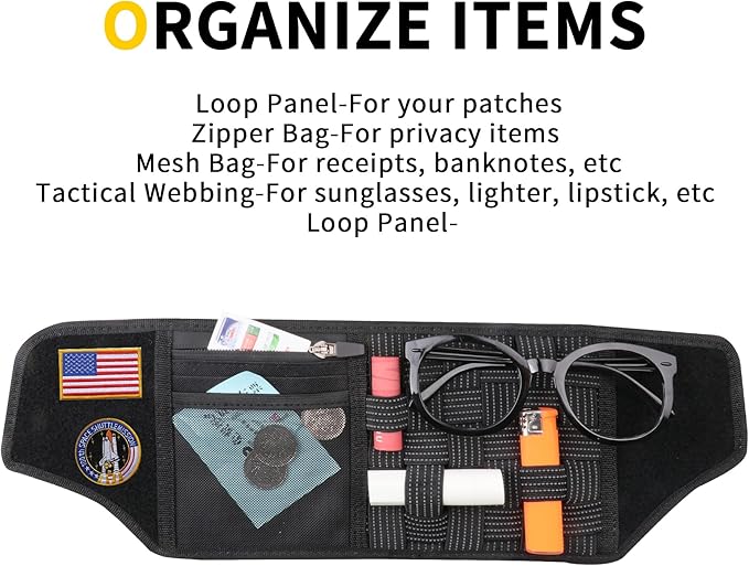 Tactical Sun Visor Organizer Visor Storage Compatible with 2018-2026 Jeep Wrangler JL 4XE Gladiator JT Accessories Car Sun Visor Sunglasses Holder Webbing Molle Panel, 2x Driver Passenger