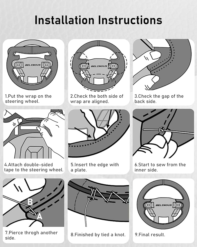 Belinous Leather Steering Wheel Cover Lace Up, Hand-Stitch on Wrap, Steering Wrap Compatible with Ford F-150 2015 2018/Expedition 2018/F-150 Limited 2016/F-Series Super Duty 2017 2020 2022 (W/O Mark)