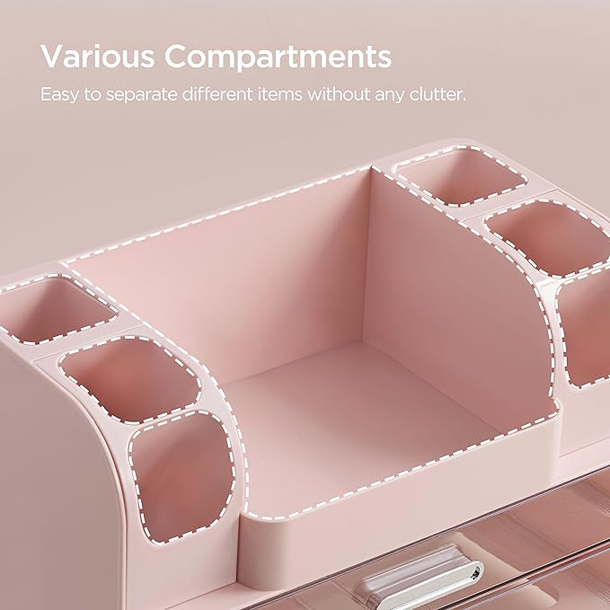 HBlife Makeup Organizer for Vanity with Brush Holder, Large Bathroom Countertop Cosmetic Organizer Skin Care Storage, Easy to