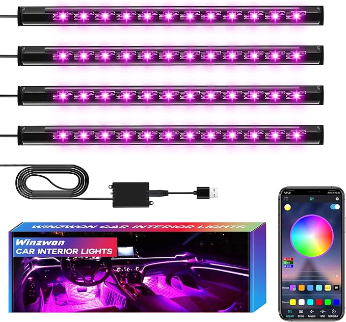 Winzwon Led Lights for Car Accessories Interior, Gifts for Him Her Men Women Teen Boys Girls, APP Control with USB Port Color Change Lights for Truck Decor