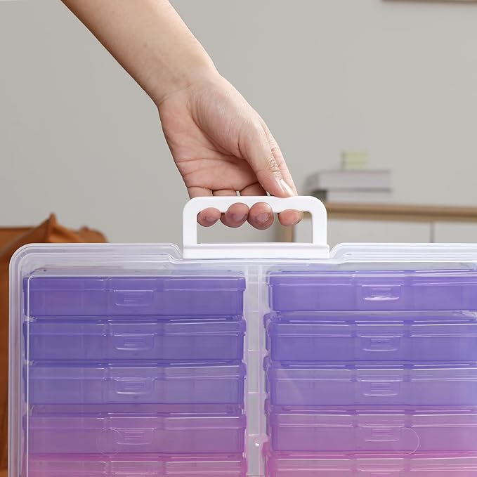novelinks Transparent 4" x 6" Photo Cases and Clear Craft Keeper with Handle, 16 Inner Photo Organizers & Photo Storage Box, 