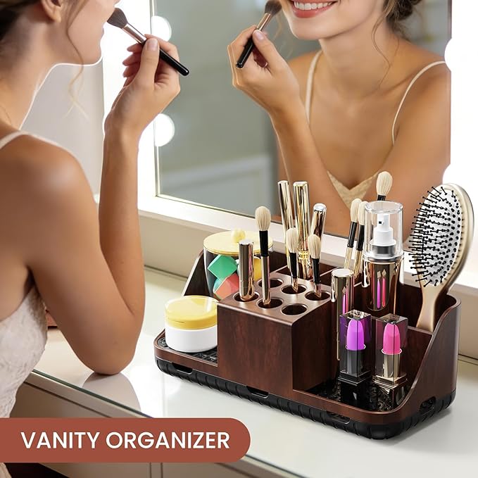 Boperzi Bathroom Counter Organizer for Vanity & Sink Storage: Detachable Electric Toothbrush and Toothpaste Holder, Water Flo