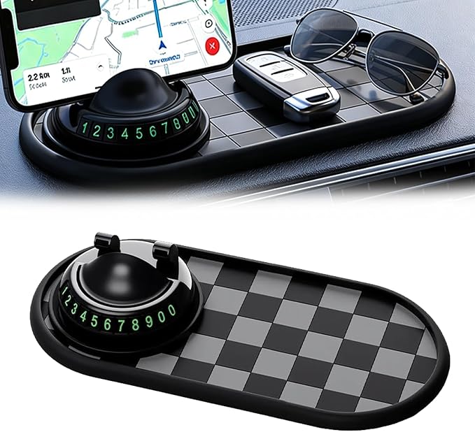 Universal Anti-Slip Car Dashboard Mat with Temporary Parking Number, Multi-Functional Mobile Phone Holder for Phones, Sunglas