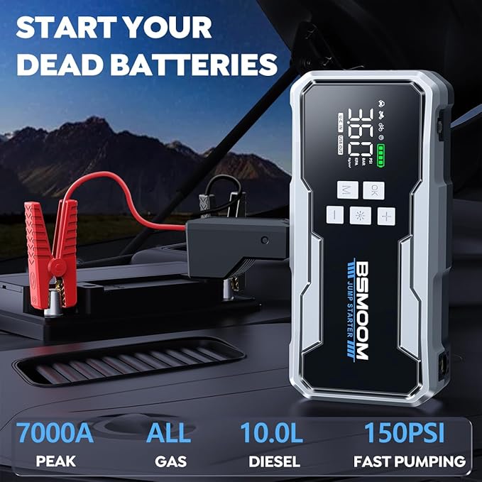 8000A Jump Starter with Air Compressor,26800mAh 160PSI Portable Jump Starter Battery Pack (All Gas/12L Diesel) Car Battery