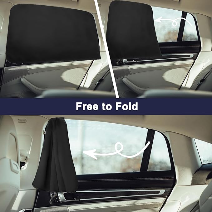 Ovege Car Window Shades Magnetic - Side Window Sun Shade Car Curtain Suedette UV Protection Privacy Baby Suction Magnetic －Front&Back 4pcs