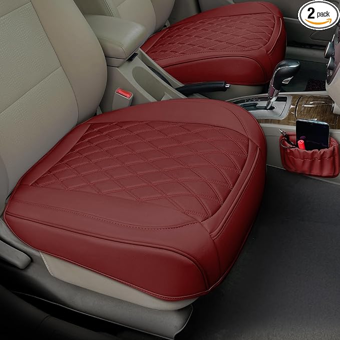 2 Pack Leather Front Car Seat Cover Bottom Car Seat, Anti-Slip and Full Wrap Driver Car Seat Protectors with Storage Pocket, 