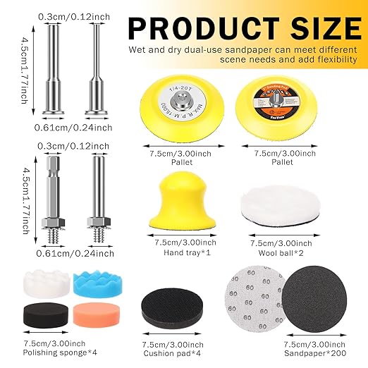 215Pcs 3 Inch Sanding Disc Drill Polishing Kit, Headlight Restoration Kit, Hook and Loop Sanding Pads - 60 to 10000 Grits Wet
