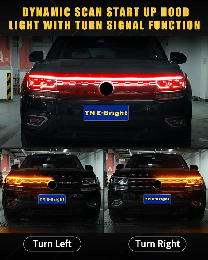 Sequential Turn Signal Led Light Strip Dynamic Scan Start Up Hood Lights Flexible DRL Daytime Running Light for Car,Truck,SUV,Dual Color Red Amber Flowing Switchback 12V 47inch /1.2M (1Set)