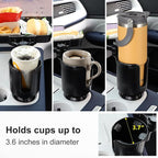 Car Large Cup Holder Expander, 2-in-1 Cupholder Extender with Swivel and Detachable Snack Food Tray Table for Eating, Travel 