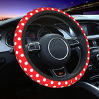 Red Polka Dot Steering Wheel Cover,Cute Classic Universal Fit 14-15 inch Steering Wheel Cover for Women Men, Automotive Inter