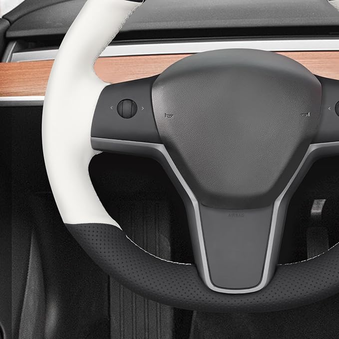 MEWANT Tesla Model 3/Model Y Hand Stitched Steering Wheel Cover for Tesla Model 3 2017-2023 / Model Y 2020-2023 for Tesla Model 3/Y Accessories