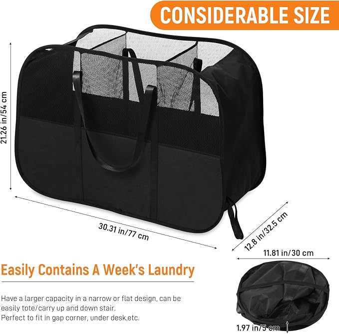 Collapsible Laundry Baskets with 3 Compartment, 150L Tear-proof Pop Up Hamper, Foldable Laundry Basket with Tote Handles, Dir