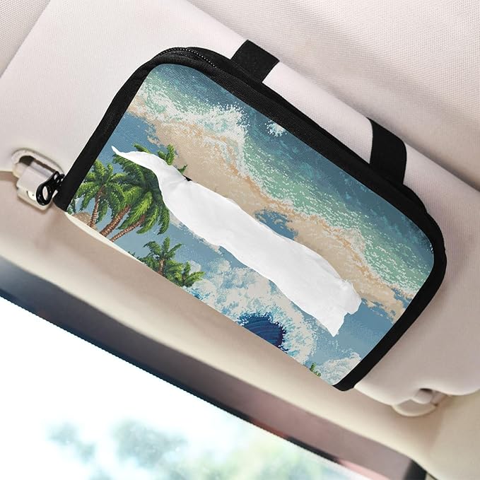 Car Tissue Holder Car Visor Organizer Tissue Box Holder for Car Sun Visor Organizer with Car Vehicle Accessories Essentials Interior for Women Men Blue Wave Palm Beach Cloud