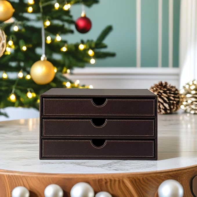UnionBasic Leather Desktop Drawer Organizer, File Cabinet Magazine Document Holder, Office Supplies Desk Storage Organizer Bo