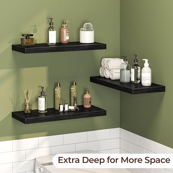 Fun Memories Floating Shelves for Wall 24 Inch Set of 3, Farmhouse Floating Shelves with Invisible Heavy Duty Bracket, 10 Inc