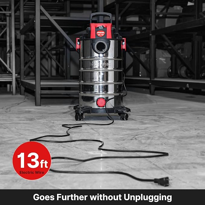 Shop-Vac 8 Gallon 4.0 HP Wet/Dry Vacuum with Blower Function, Stainless Steel Tank, Portable Shop Vacuum with Wheels, Include