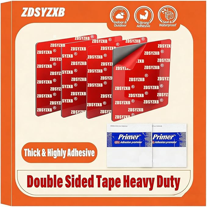 Adhesive Sticky Pads for Dash Cam, Square Heat Resistant Double-Sided Sticker Replacement for Suction Cup Car Mounts, Ensures Secure Hold for GPS, Includes 4 Adhesion Promoter (4Pcs Square)