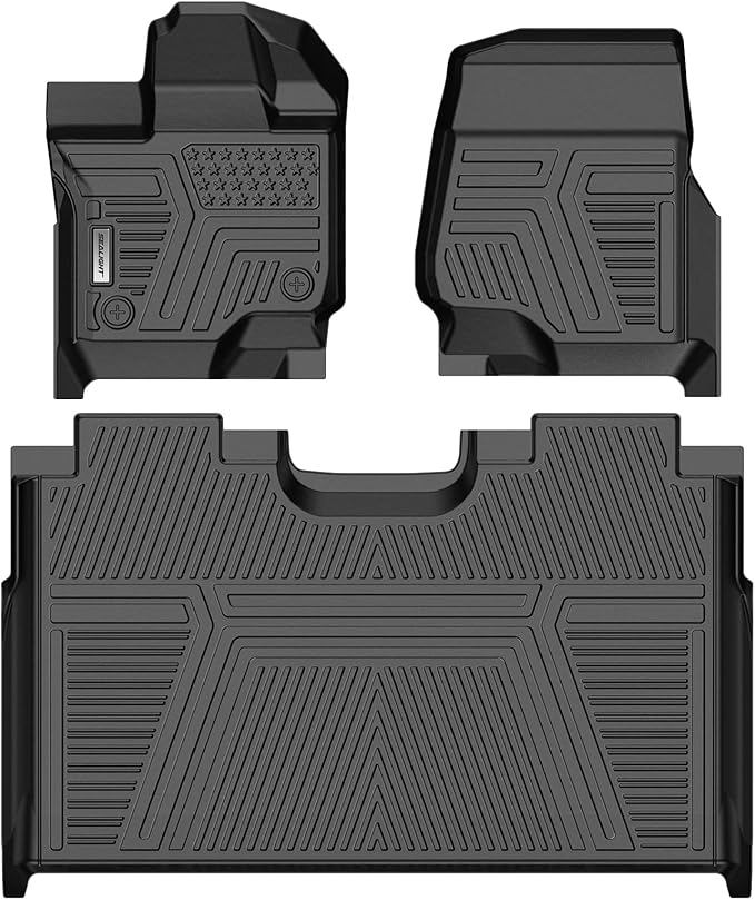 SEALIGHT Ford F150/F150 Lightning Floor Mats - Custom Fit for 2015-2025 2026 Supercrew Models, All Weather Protection, Easy to Clean TPE, 3D Scanning, Non-Slip, Waterproof, Odorless, High Edge Design