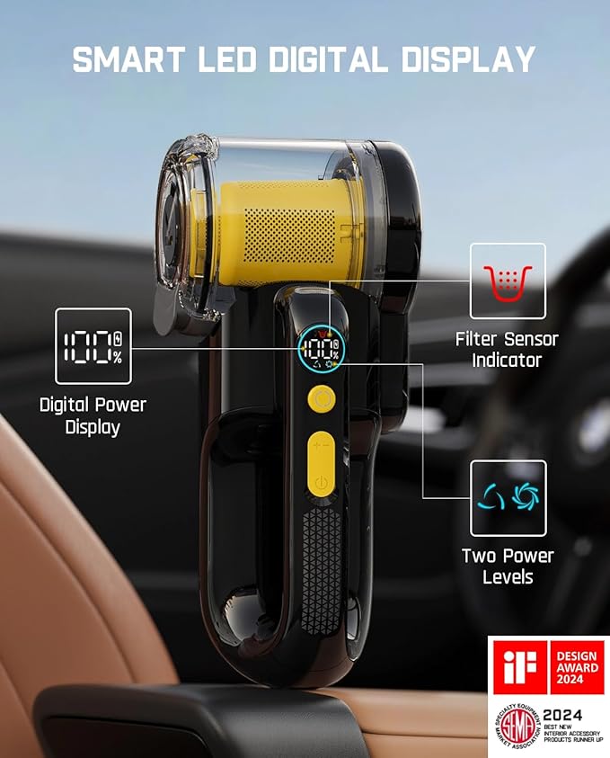 Fanttik Fold V10 APEX Pivot Cordless Car Vacuum, 17000Pa Handheld Vacuum Suction Power, Smart LED Display, Portable for Car H