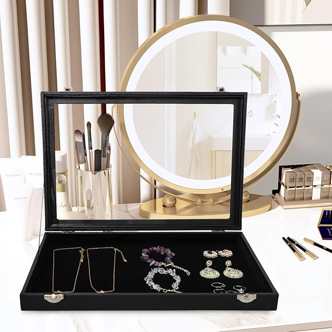 Wudygirl Jewelry Organizer Velvet Jewelry Tray Showcase Display Case Storage Necklace Bracelet Ring Earring Organizer Box Sta