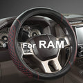 West Llama Customized Auto Car Steering Wheel Cover for Dodge RAM 1500 2500 3500, 15.5-16 inch (Diamond Quilted-Black+Red-Lar