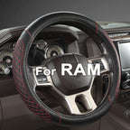 West Llama Customized Auto Car Steering Wheel Cover for Dodge RAM 1500 2500 3500, 15.5-16 inch (Diamond Quilted-Black+Red-Lar