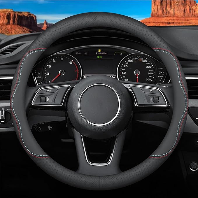 Custom-Fit for Chevrolet Steering Wheel Cover, Premium Leather Car Steering Wheel Cover with Logo, Non-Slip, Breathable (A-Style,for Chevrolet)