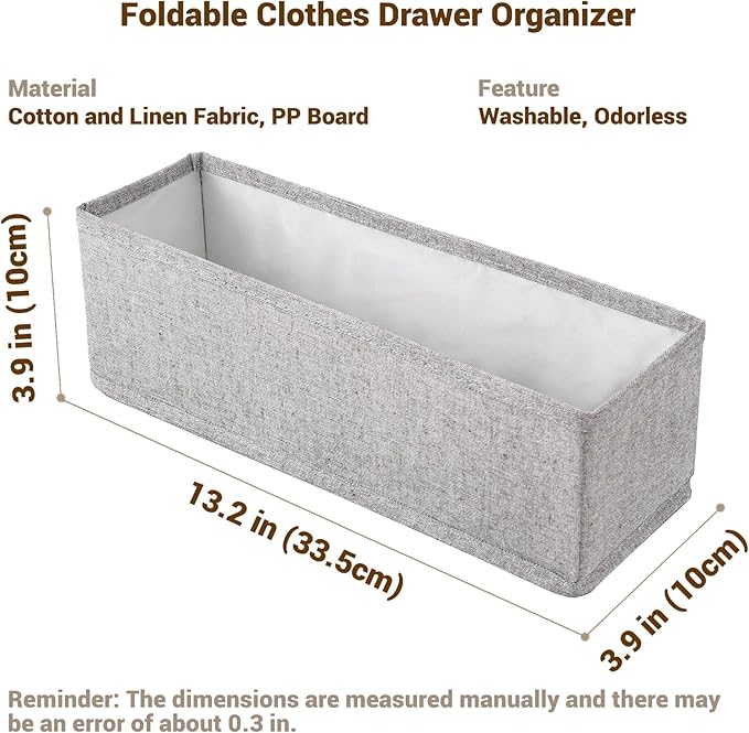 MURRI&MURRDI Mini Foldable Clothes Drawer Organizer 6 Pcs, Narrow Fabric Drawer Organizer for Nursery, Small Dresser Storage 