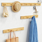 Forbena Natural Wood Coat Rack Wall Mount Set of 4, Wooden Wall Hooks for Bathroom Towels, Vertical Coat Hanger for Kids Room