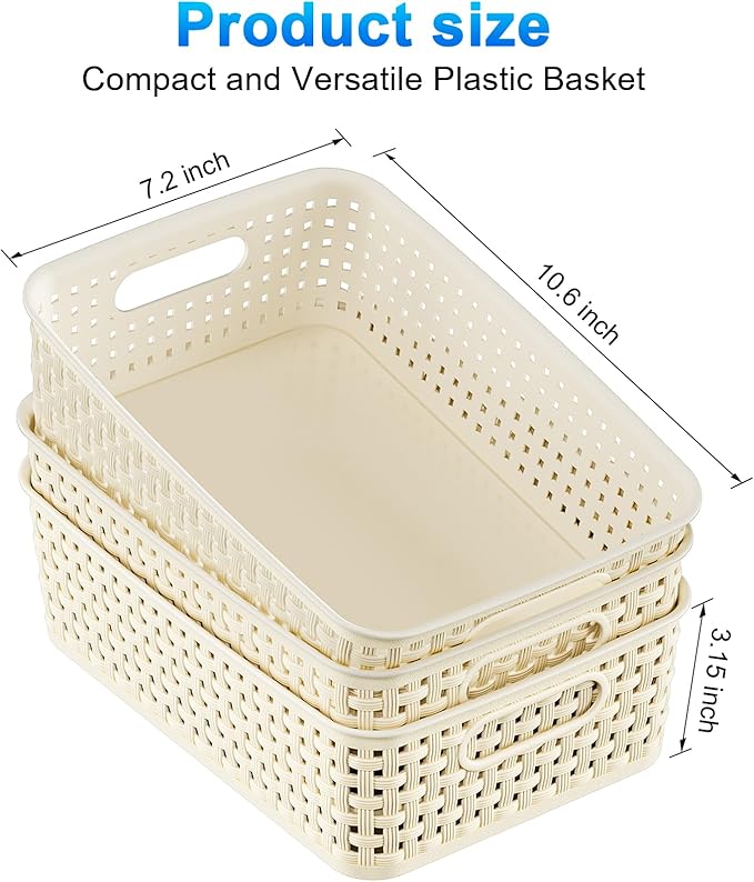 FUCDTEFC White Plastic Basket, 8 Pack Home Organization and Storage Baskets with Handles, Space Saving Woven Organizer Bins P