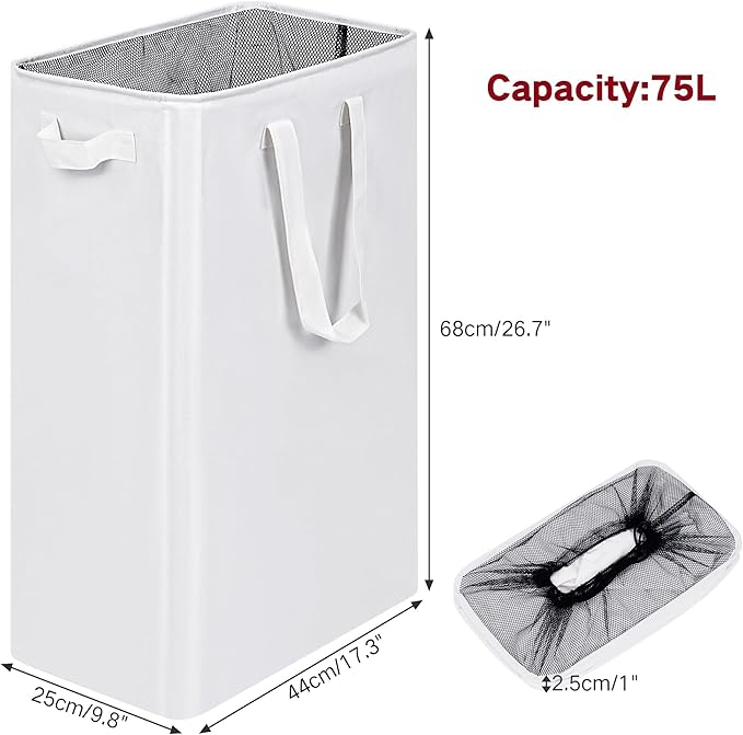 efluky Slim Laundry Basket, Narrow Laundry Hamper with Handles, Collapsible Dirty Clothes Hamper, Tall Laundry Bin for Laundr