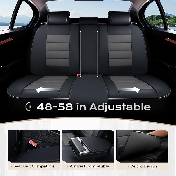 Coverado Car Seat Covers Full Set, Seat Covers for Cars, Front Seat Covers and Back Seat Cover Waterproof Leather Automotive 