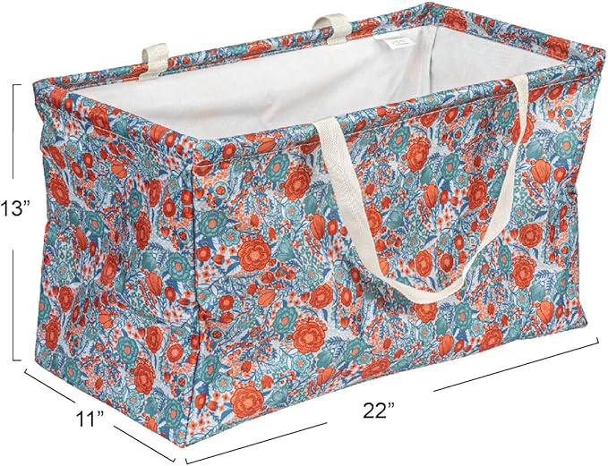 Household Essentials Large Canvas Utility Tote Bag with Handles | Collapsible Storage Basket for Laundry, Groceries, College, Beach, Car & More | Water-Resistant Lining | 11"x22"x13"