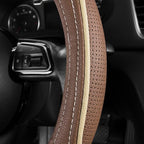 CAR PASS Brown Delux Leather Steering Wheel Cover, Universal Fit for Suvs,Sedans,Vans,Small Trucks for 14.5" to 15"(Brown & B