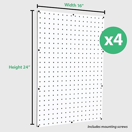 WallPeg Pegboard Kit - 4 Each 24"x16" White Pegbaord Panels - Made in The USA