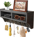 Key Holder Wall Mount - Mail Organizer Wall Mount with 6 Key Hooks and Storage Box for Sunglasses Storage and Dog Leash Holde