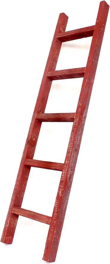 BARNWOODUSA Rustic Decorative Ladder - 100% Upcycled Wood (60" x 12" x 1.5", Rustic Red)