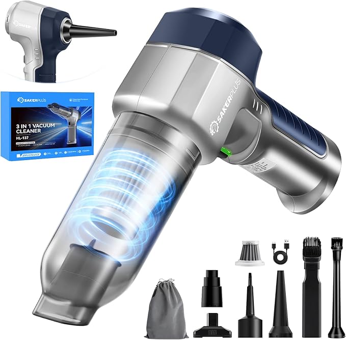 Mini Vacuum Cleaner, 3 in 1 Car Vacuum Cleaner High Power, 15000PA Powerful Suction, Air Duster, 7500mAh, Dual Filter,Adjusta
