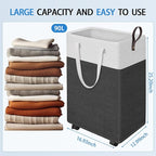 HomeHacks Laundry Basket with Wheels, Rolling Laundry Hamper, Collapsible & Waterproof Clothes Hamper, Narrow Corner Bins wit