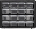Akro-Mils 16-Drawer Plastic Storage Cabinet | 10-1/2 x 6-1/2 x 8-1/2 Inch | Black | Model 10116 | Garage Organization