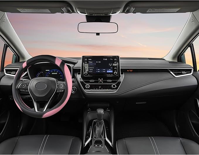 West Llama Customized Auto Car Steering Wheel Cover for Toyota Rav4 Corolla Camry Highlander (Black+Pink-Standard Size)