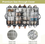 Shoe Organizer for Closet, Shoe Storage Solution with Clear Cover & Adjustable Dividers, Fabric Shoe Box Fits 16 +12 Pairs Sh