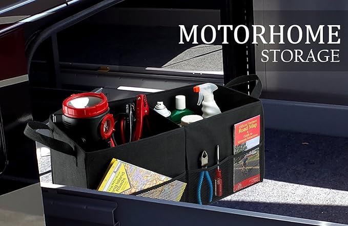 Handy Laundry Car Trunk Organizer - Large 2 Compartment Storage Bin with Non-Slip Fastener, Mesh Side Pockets & Heavy-Duty