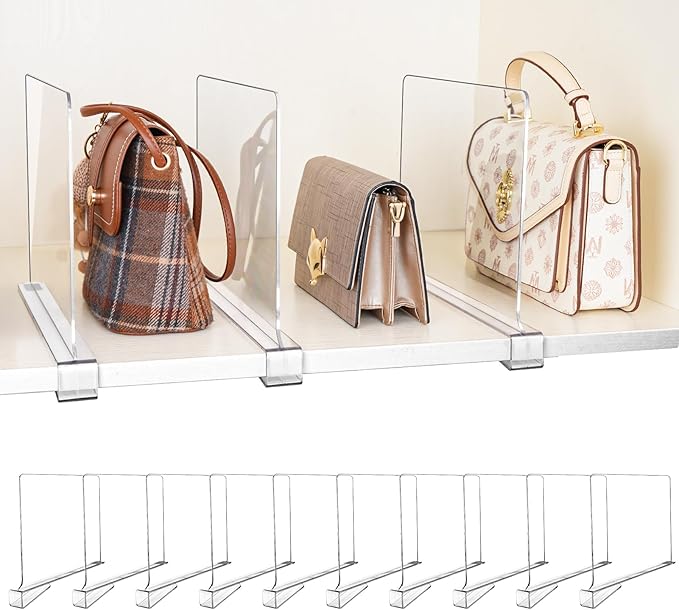 10 Pack Shelf Dividers, Adjustable Shelf Dividers for Closet Organization with Non-Slip Design, Clear Acrylic Shelf Dividers 
