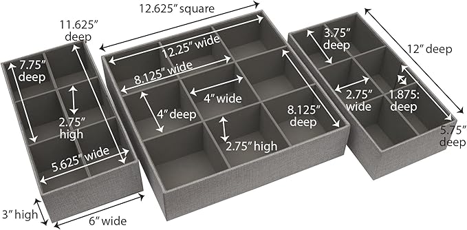 Household Essentials 3 Piece Starter Set, Latte Drawer Organizer, 3 Count (Pack of 2), Brown