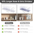 Purse Organizer for Closet, Clear Acrylic Clutch Bag Organizer, Adjustable Shelf Divider for Closet Organizers and Storage, D