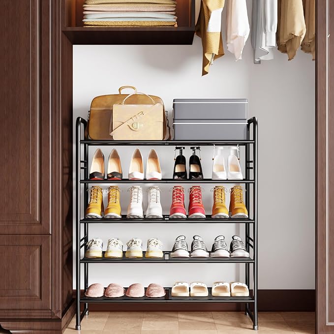 SUFAUY 33" Wide Shoe Rack, 5-Tier Shoe Storage Rack for 24-30 Pairs of Shoes, Shoe Organizer for Entryway, Stackable, Heavy D