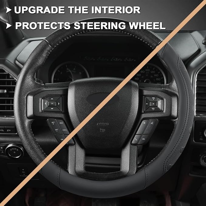 GIANT PANDA Car Steering Wheel Cover for Ford - F150 F250 F350 Expedition, (15.5-16 inches - Black)