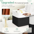 FinishingBo Cube Storage Baskets 6 Pack, 11x11 inch Cube Storage Bins with Leather Handles for Shelf Closet (White/ Black)